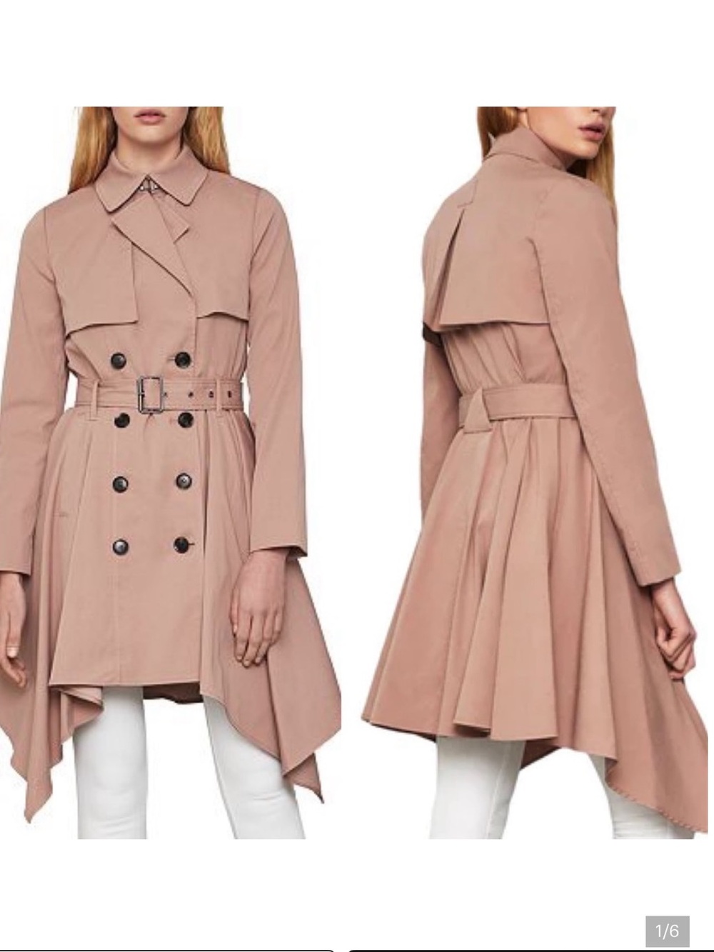 RARE! BOBGMAXAZRIA Brielle Asymmetrical Hem Trench Coat Size L Blush Pink - Picture 9 of 11